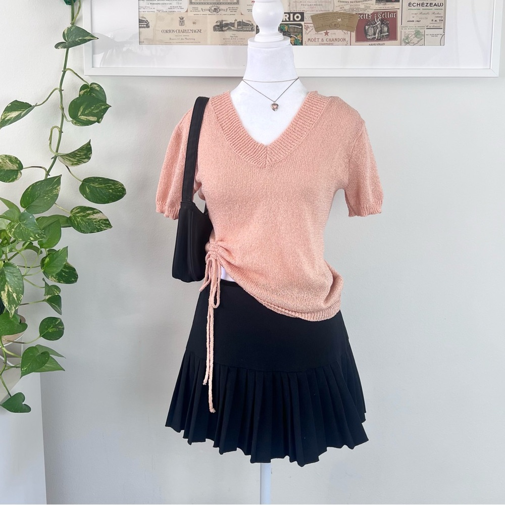 Pink sparkle scrunched v neck y2k style top